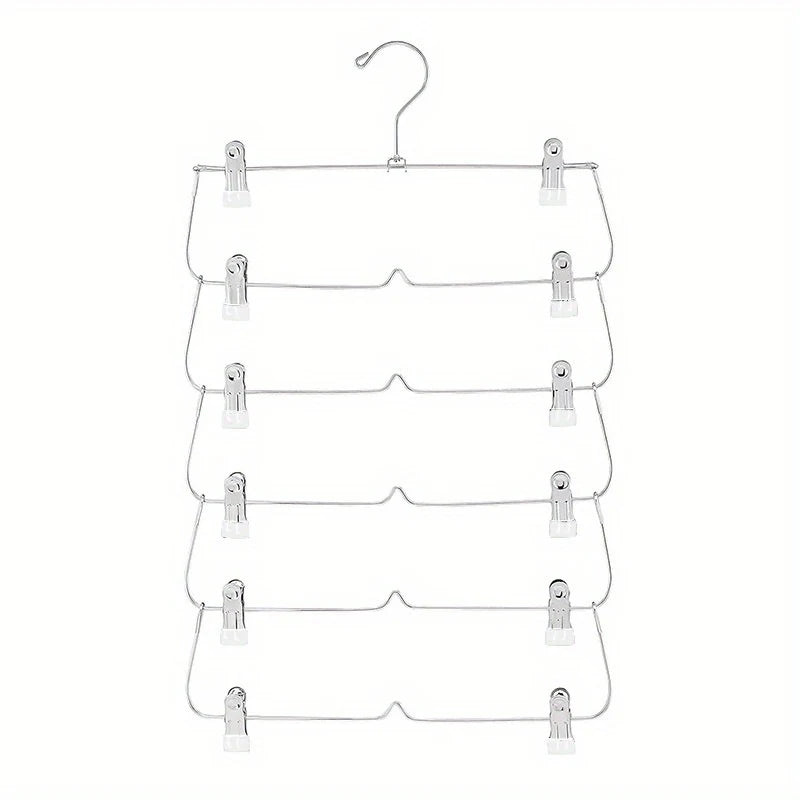 6-Tier Pants & Skirt Hangers with Clips | Closet Space Saver Clothes Hanger Organizer Peaceful Pleasures Health and Wellness white