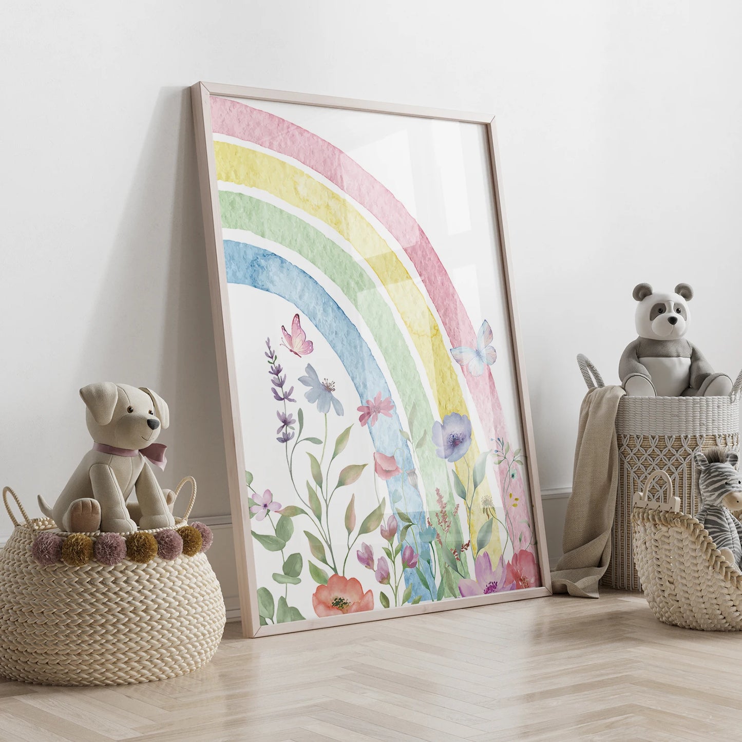 3-Piece Personalized Name Flower Rainbow Canvas Wall Art