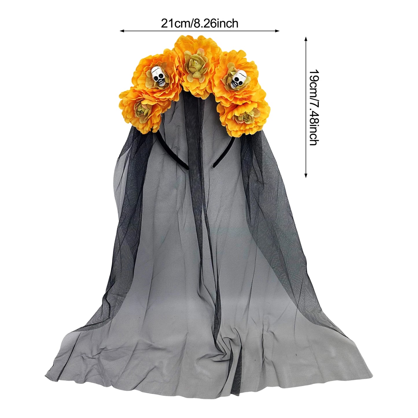 Gothic Rose Skull Headband | Halloween Floral Veil Hair Hoop