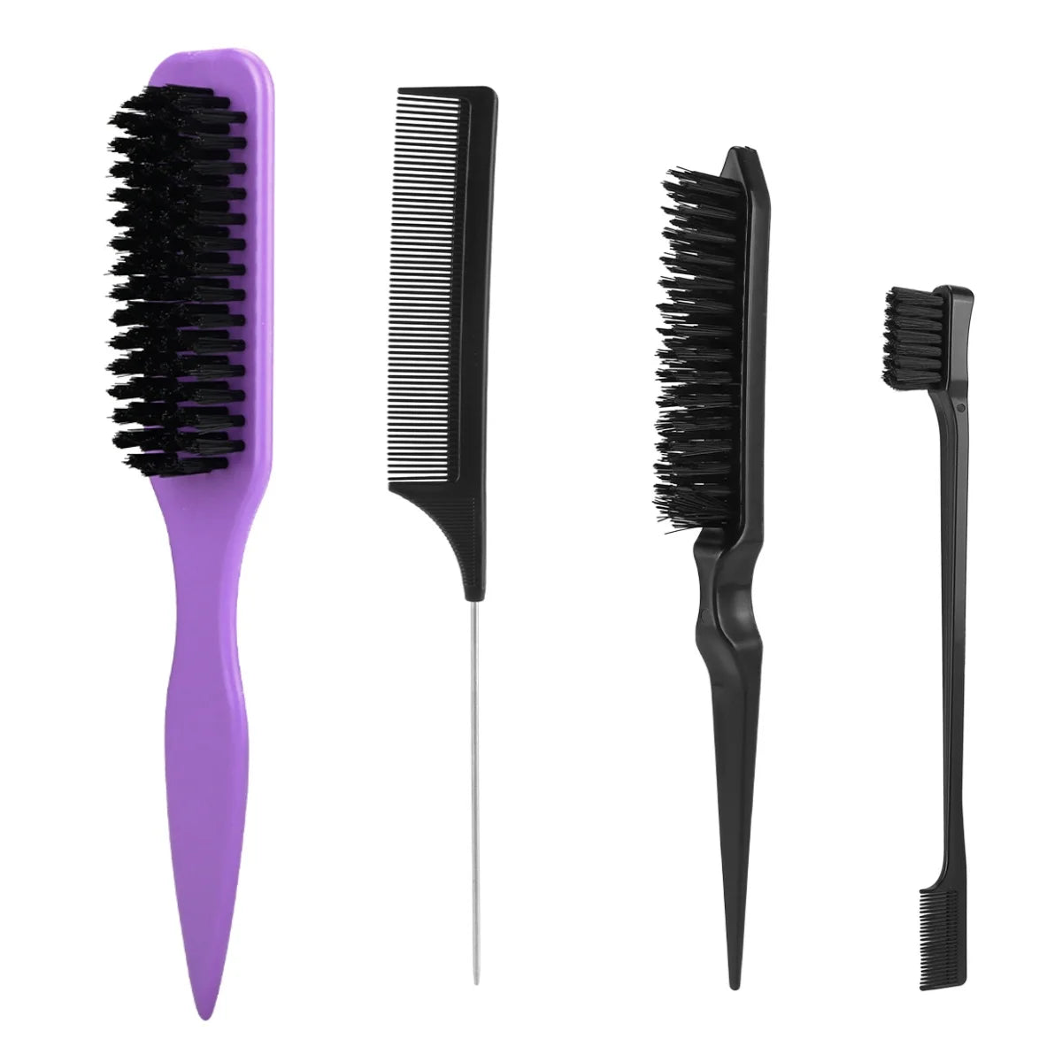 Nylon Bristle Edge Hair Brush Set,Slick Back Smoothing Brush For Baby Hair Flyaway Ponytail Bun Teasing Backcombing Styling Tool Peaceful Pleasures Health and Wellness E black