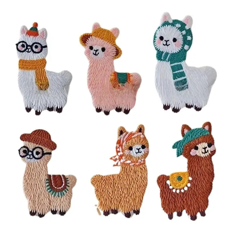 6-Pack Cartoon Llama Embroidered Patches – DIY Fabric Stickers
