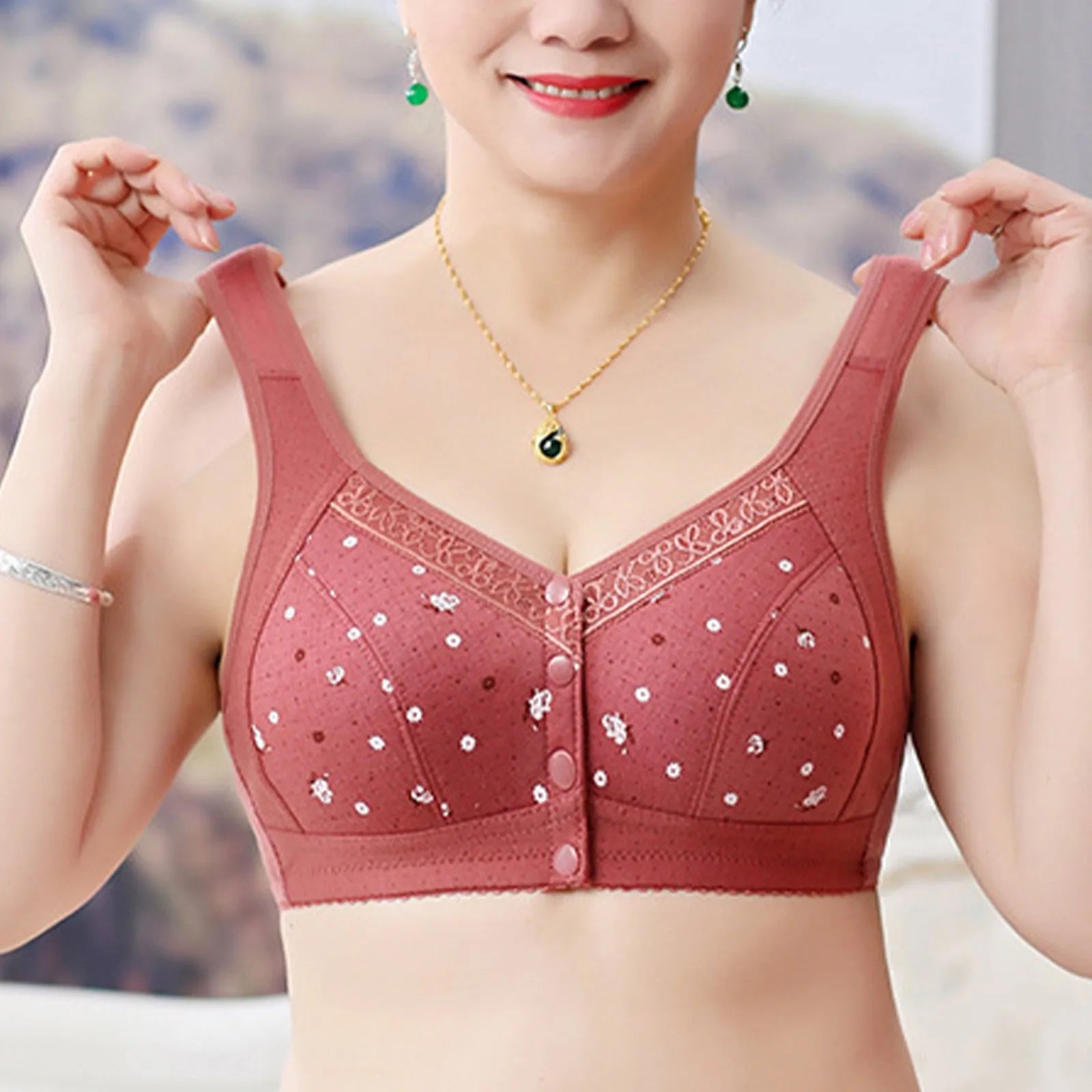 Plus Size Flower Print Wire Free No Pads Nursing Bra Mid-aged Mom Open Front Vest Brassiere Lingerie Cotton Bralette Underwear Peaceful Pleasures Health and Wellness