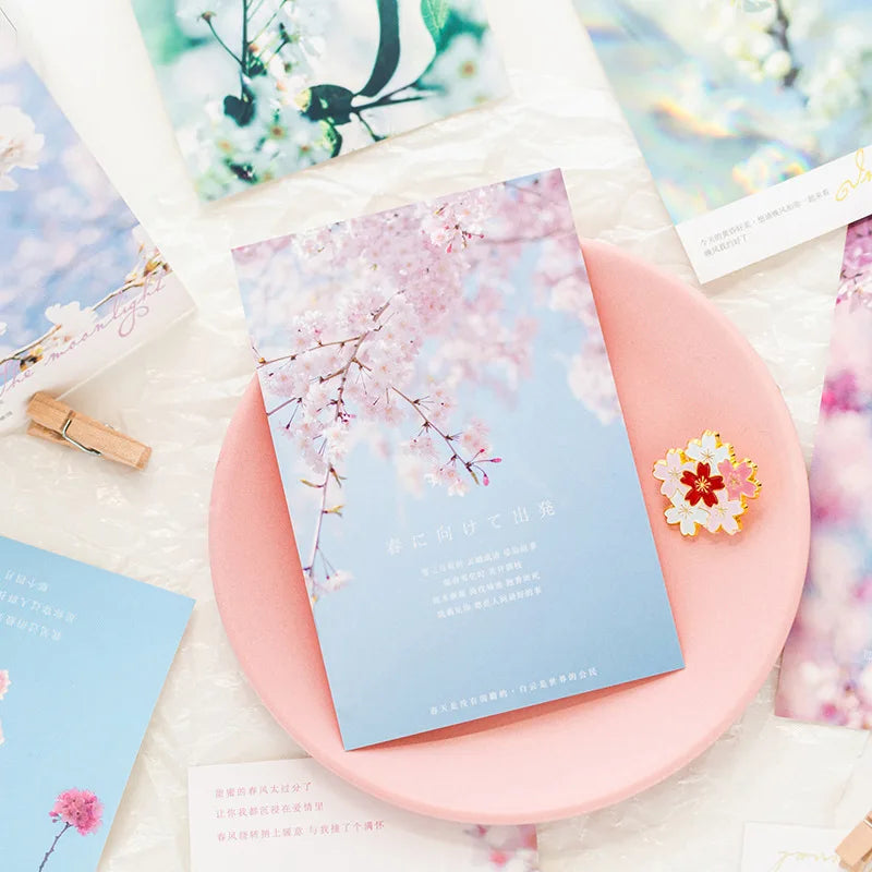 Spring Cherry Blossom Series Postcard INS Greeting Cards Wish Card