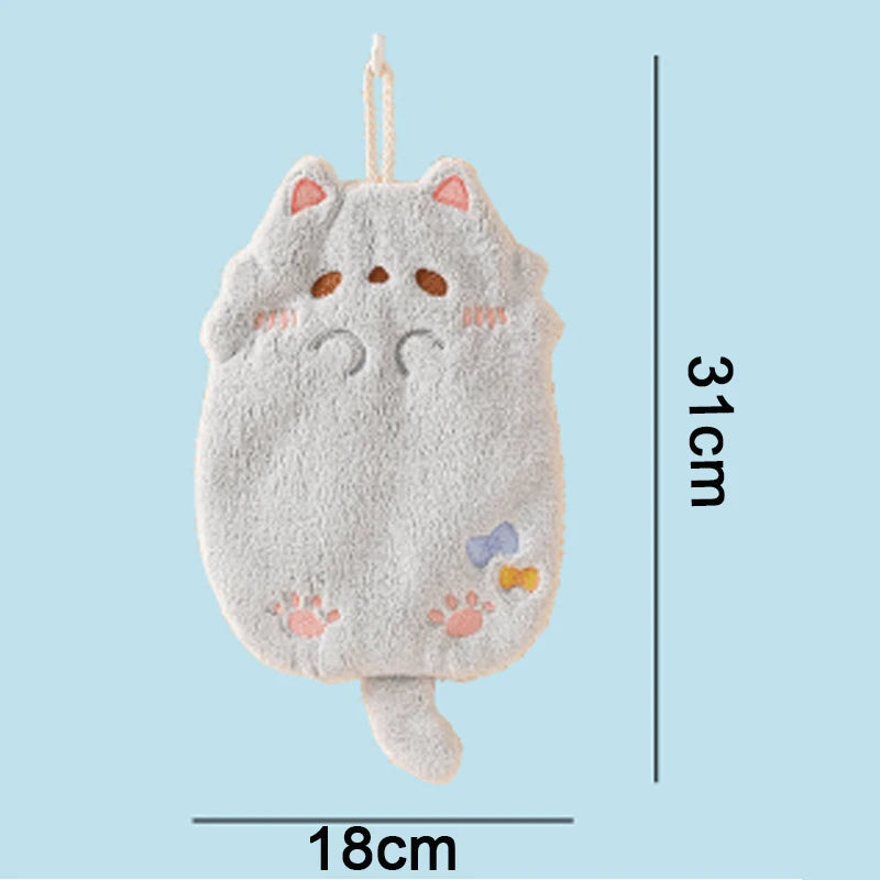 Cute Cartoon Cat Hanging Hand Towel Coral Fleece Non-shedding Thick Cloth High Appearance Level Kitchen Bathroom Absorbent Towel Peaceful Pleasures Health and Wellness