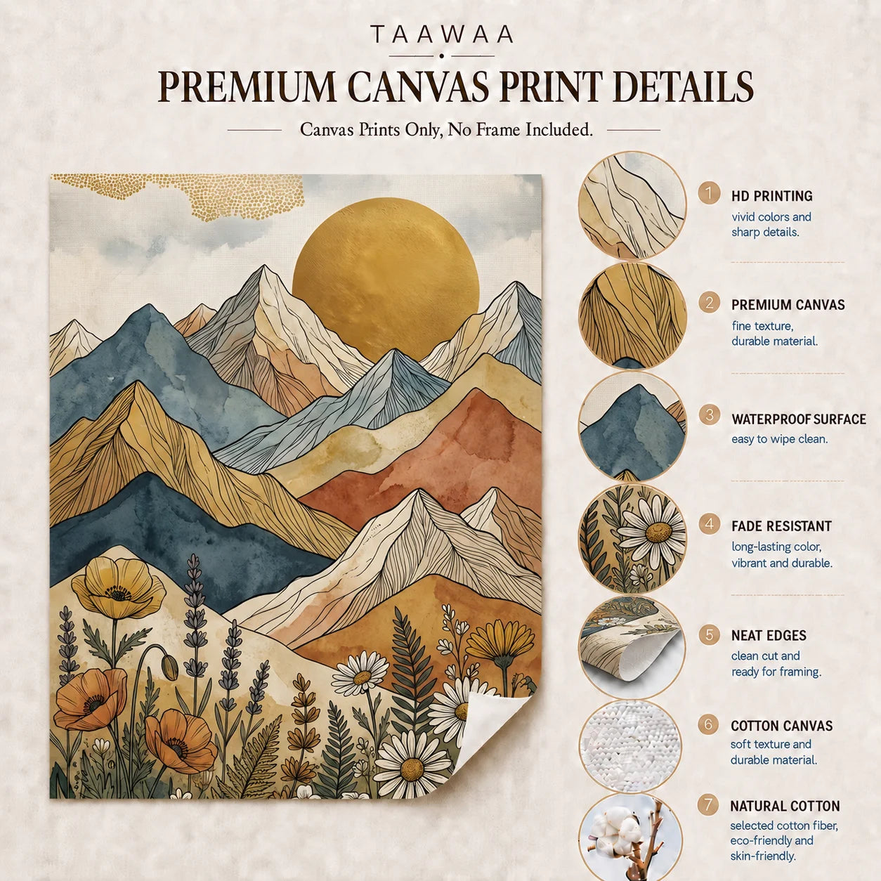 Boho Landscape Canvas Wall Art – Western Mountain Print Décor Canvas Wall Art Peaceful Pleasures Health and Wellness