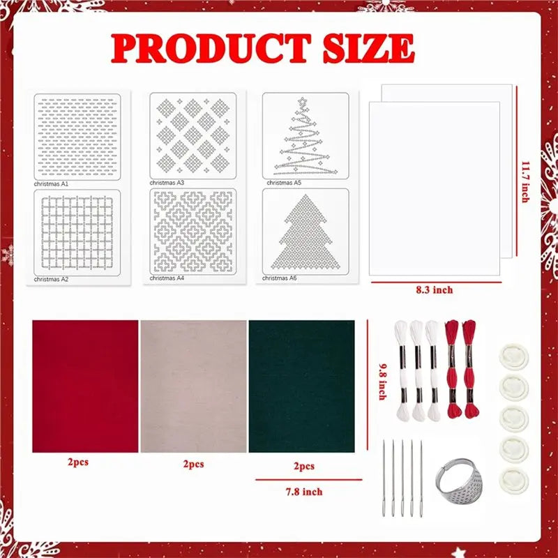 A36T-Water Soluble Embroidery Pattern Sashiko Thread, Merry Christmas Kitsashiko Kit For Beginners, Thimble Fabric, Hand Quiltin Peaceful Pleasures Health and Wellness