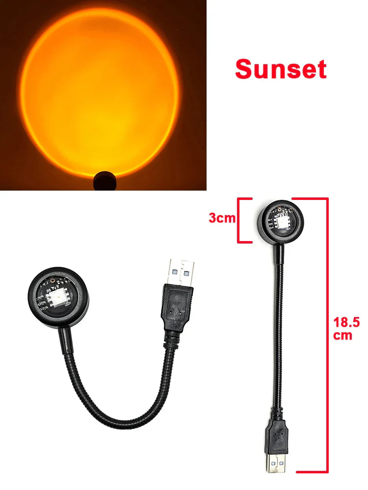 USB LED Sunset Lamp – RGB Night Light Projector for Bedroom