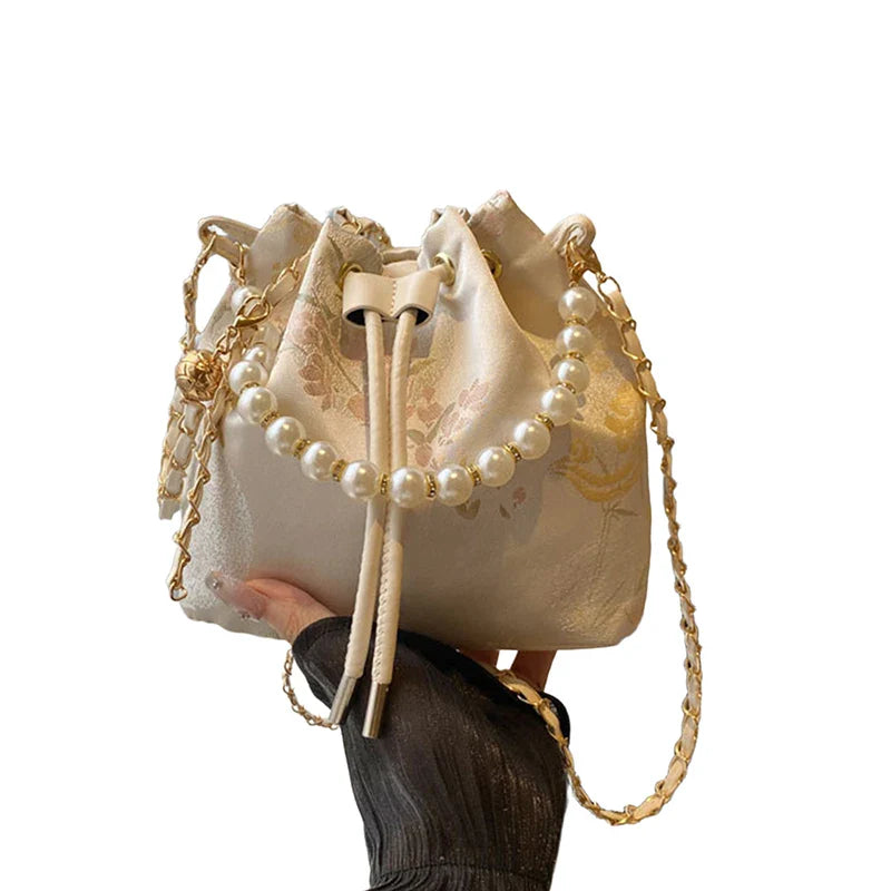 Pearl Chain Bucket Bag – Retro Chinese Style Crossbody