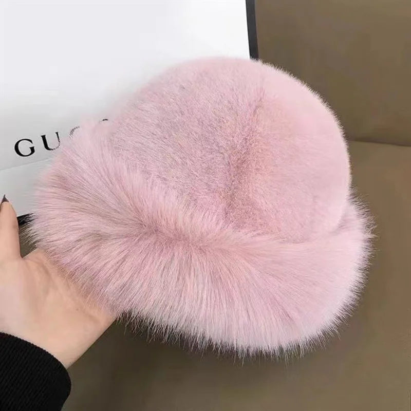 1pc Winter Thicken Faux Fur Fisherman Hat for Women, Windproof Snowproof Pilot Hat, Ear Protection Cap for Outdoor Riding Skiing Peaceful Pleasures Health and Wellness Pink