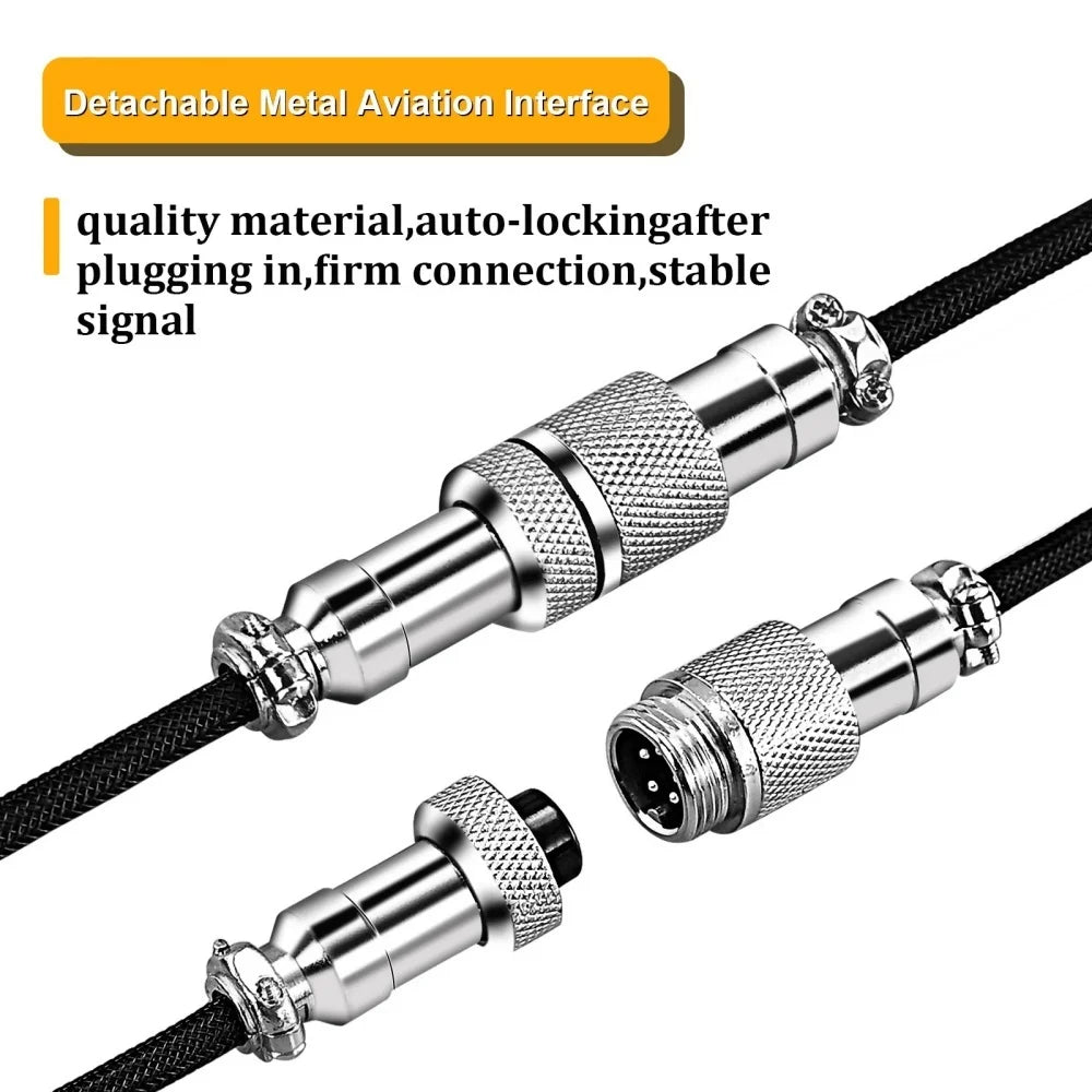 USB-C Coiled Keyboard Cable | Aviator Connector, Braided, 3M