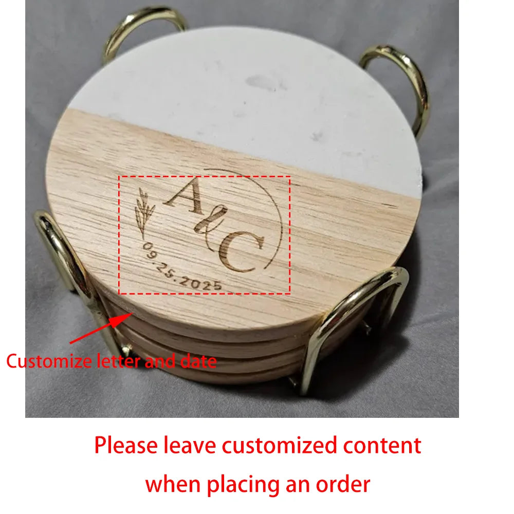 Personalized Marble & Wood Wedding Coasters | Gift for Her