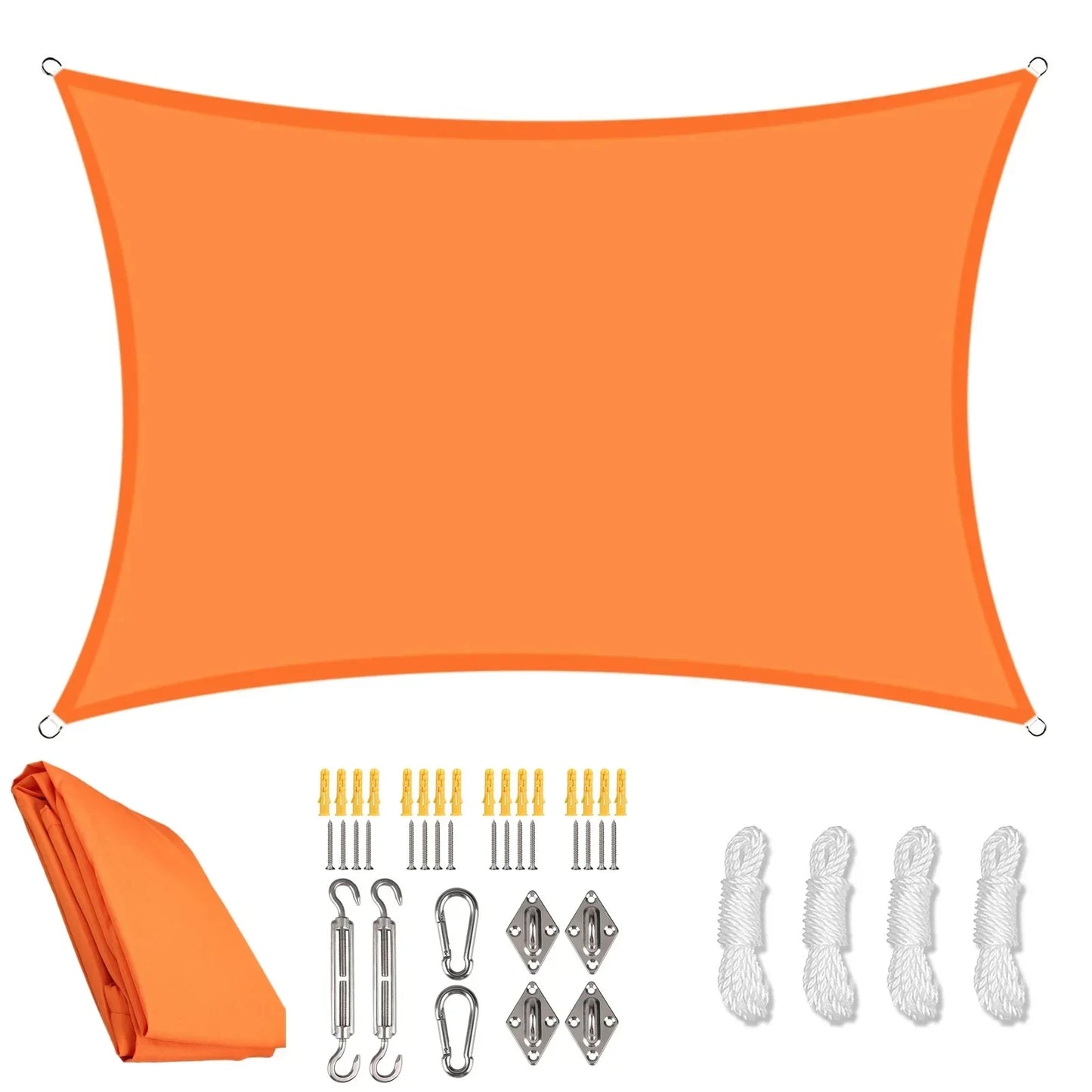 4x2/3/5/6M Rectangular Sun Sail Waterproof Sun Shelter Weather Protection Canopy UV Protection for Patio Balcony Garden Awning Peaceful Pleasures Health and Wellness Orange with 24pc 4Mx5M