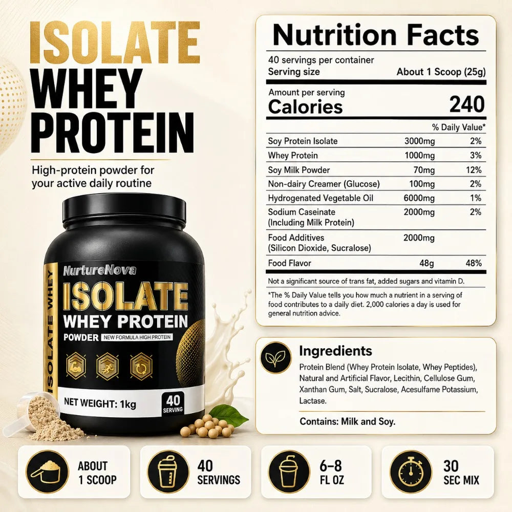 NurtureNova Whey Protein Isolate Powder 1kg | 40 Servings Whey Protein Powder Peaceful Pleasures Health and Wellness