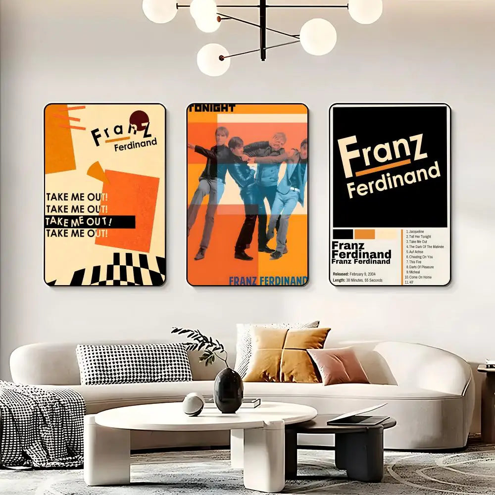 Band F-Franz Ferdinand Poster HD Self Adhesive Waterproof Wall Art Ideal for Home Office Dorm Bedroom Great Gift Peaceful Pleasures Health and Wellness