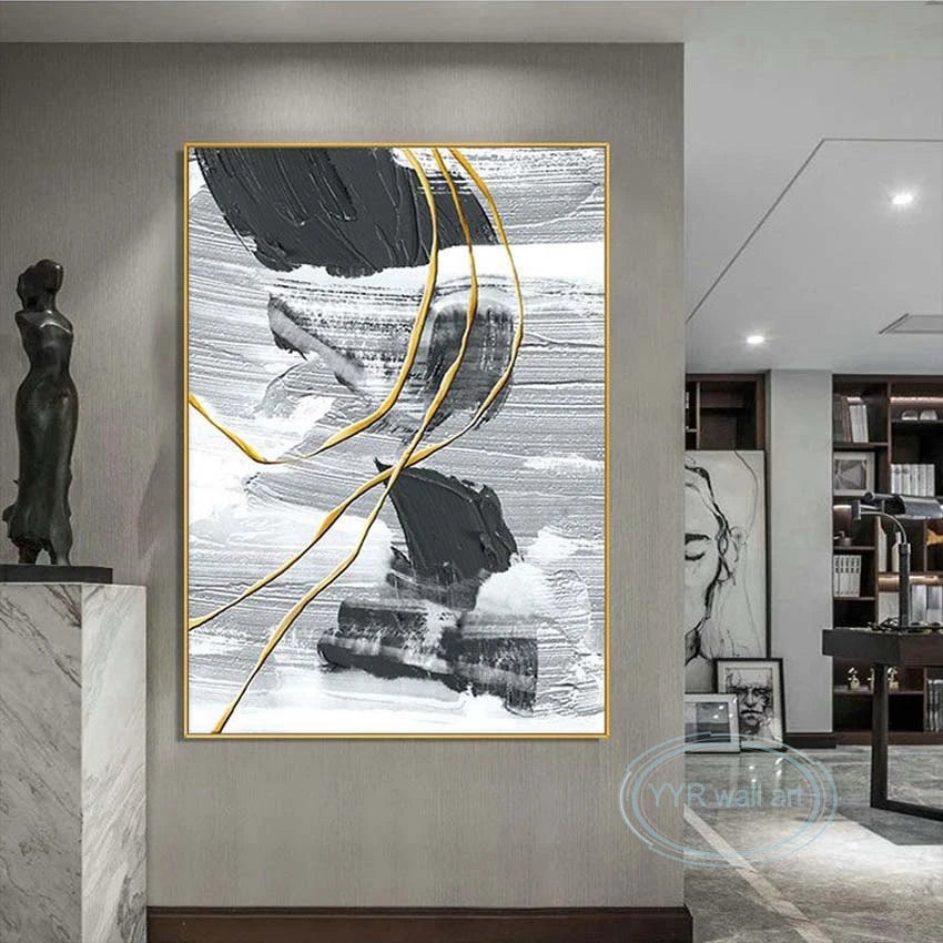 Hot Selling Gold Foil Decorative Mural 100% Handmade Canvas Wall Art Oil Painting Nordic Modern Minimalist Poster for Home Hotel Peaceful Pleasures Health and Wellness
