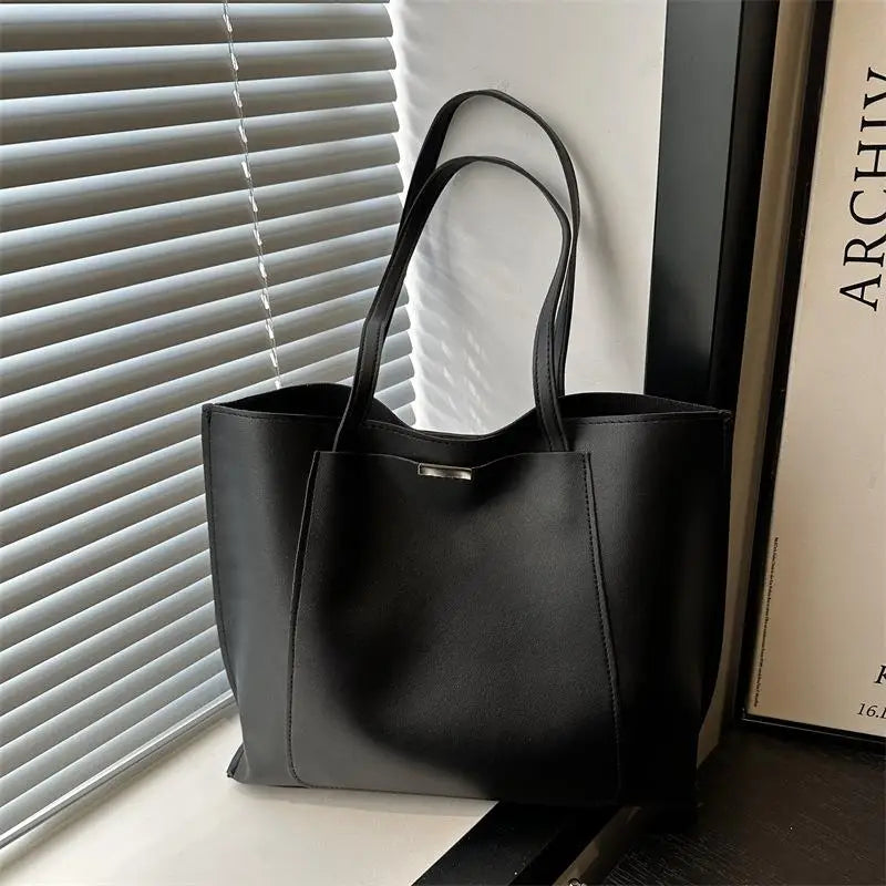Minimalist Vintage Tote Bag – Women's Retro PU Leather Shoulder Bag
