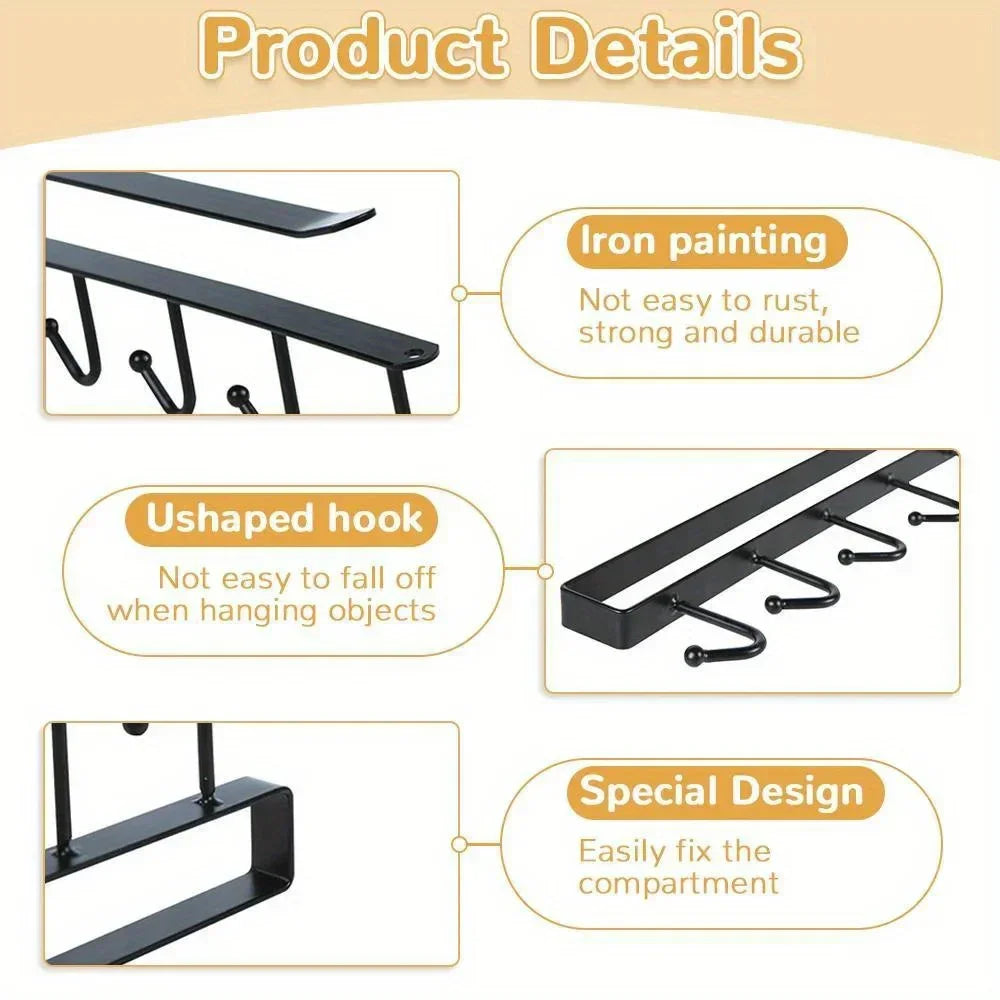 1pc Kitchen Shelf Storage Clothes Hanging Organizer Cup Holder Glass Mug Holder 6 Hooks Storage Rack 2030 Peaceful Pleasures Health and Wellness