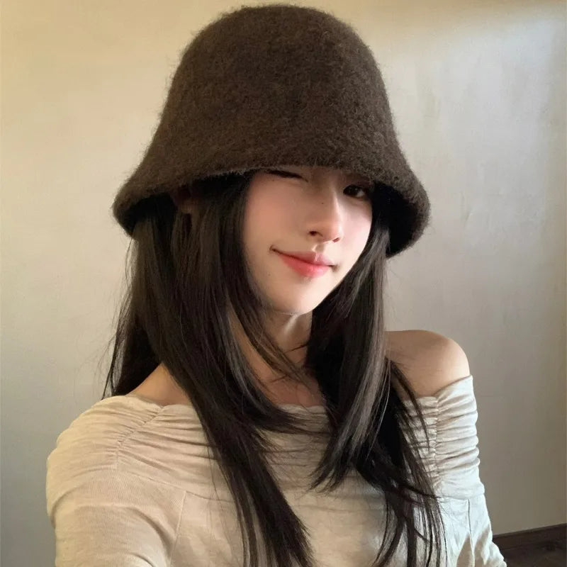Women's Winter Wool Bucket Hat – Warm Dome Cap One Size