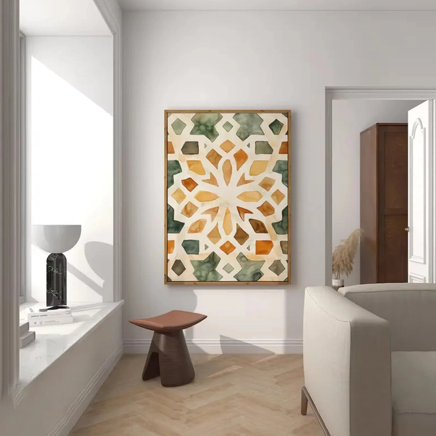 Retro Alhambra Islamic Tile Mural Canvas Wall Art Print Poster