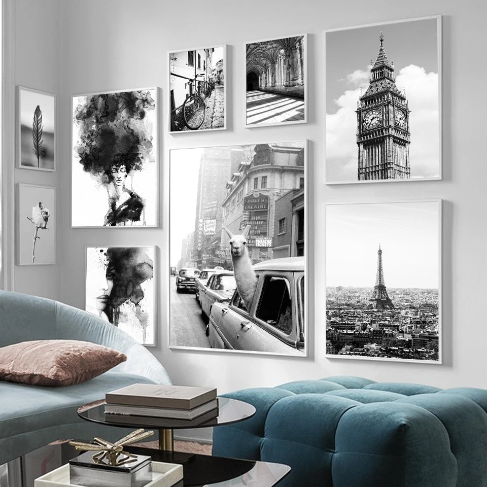 Llama in a Taxi NYC Times Square Canvas Wall Art | B&W Print