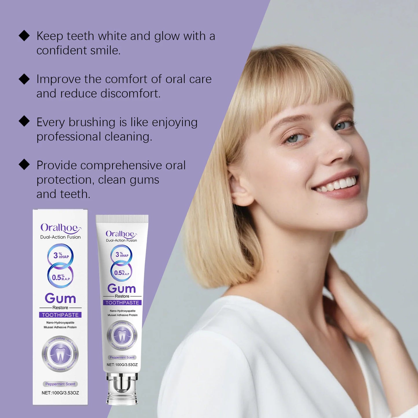 Nano Hydroxyapatite Toothpaste Restores White Teeth Alleviate Gum Bleeding Reduce Plaque Remove Oral Odor Gum Repair Toothpaste Peaceful Pleasures Health and Wellness