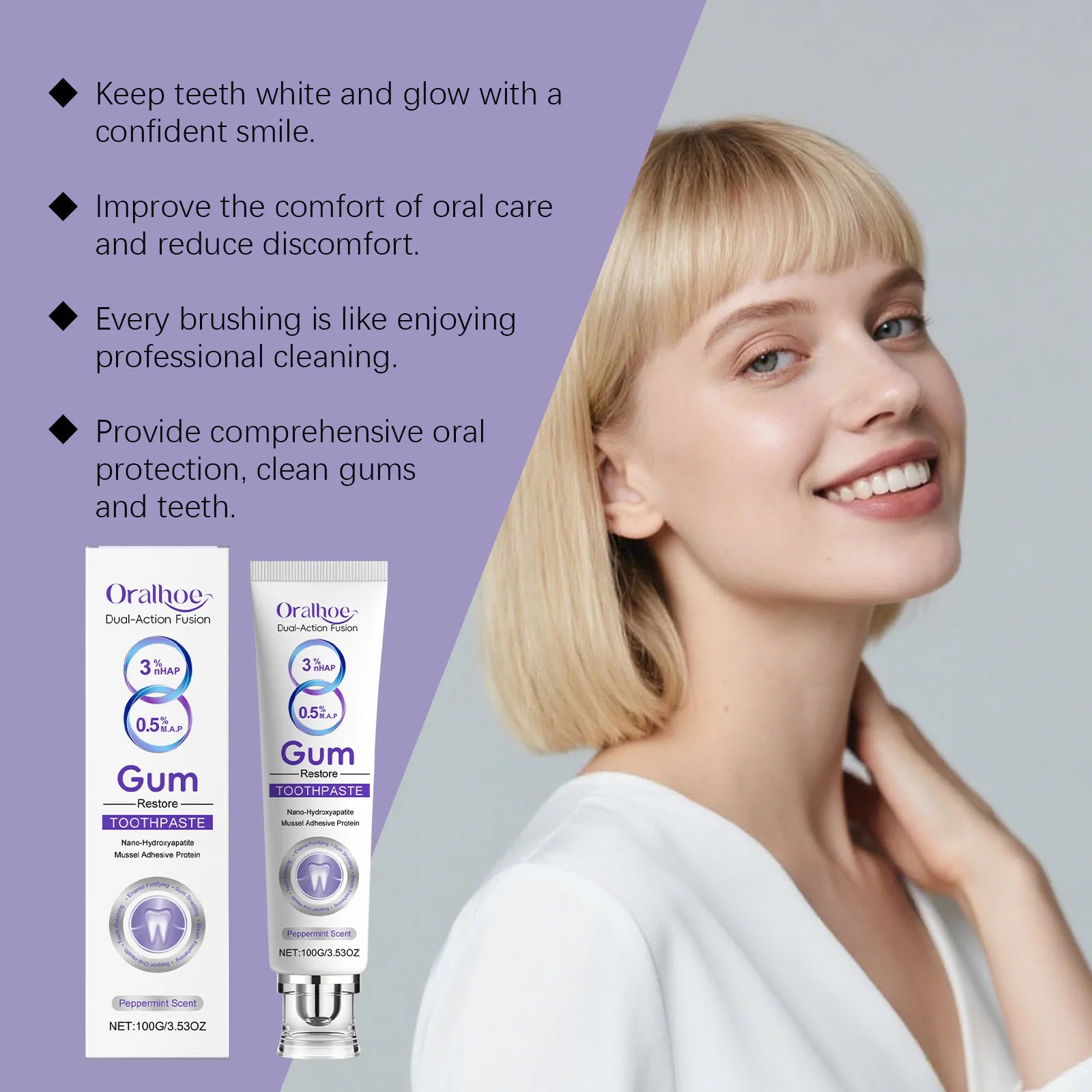 Nano Hydroxyapatite Toothpaste Restores White Teeth Alleviate Gum Bleeding Reduce Plaque Remove Oral Odor Gum Repair Toothpaste Peaceful Pleasures Health and Wellness