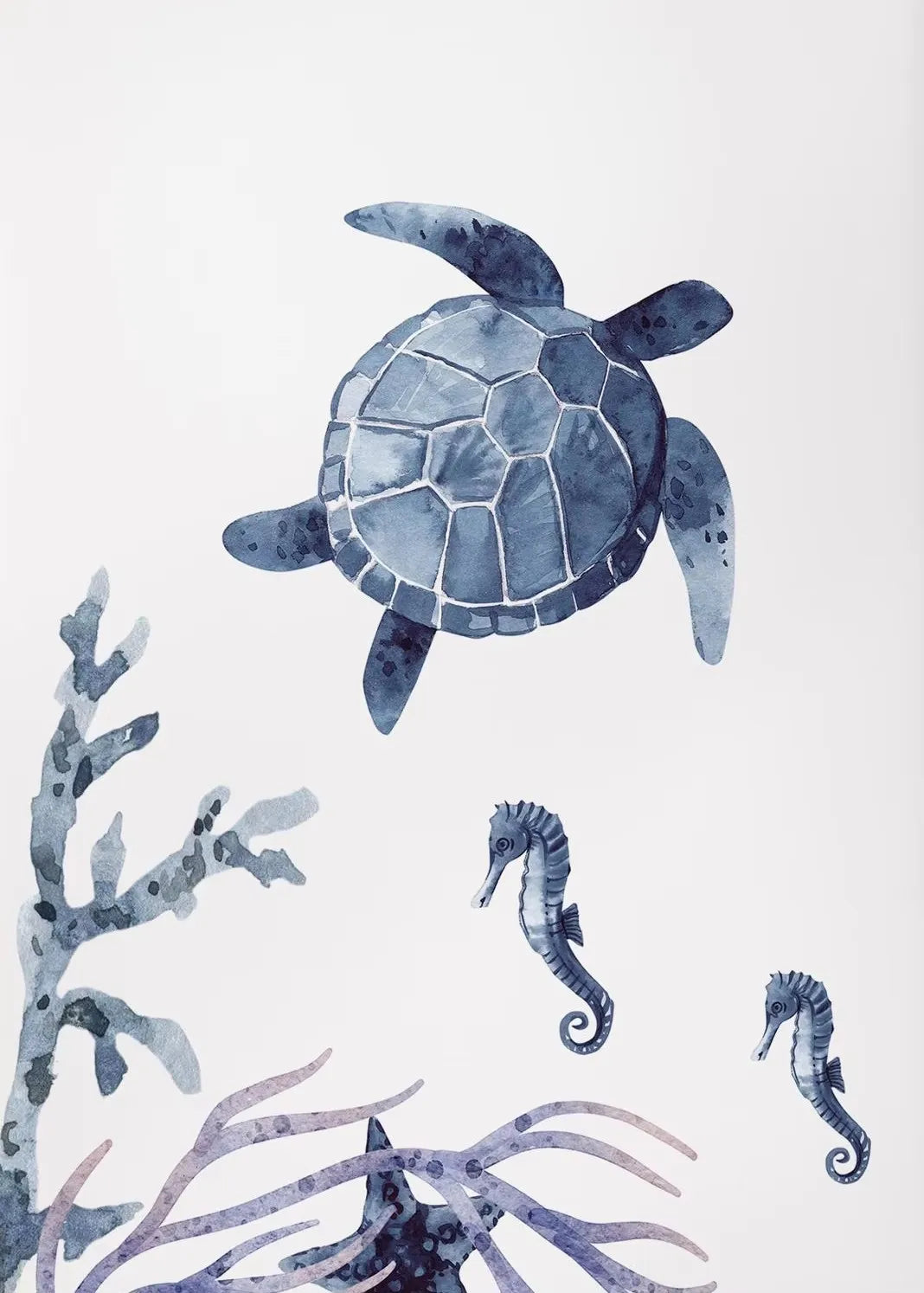 Ocean Animal Shark Turtle Dolphin Whale Fish Poster Watercolor Canvas Painting Print for Wall Living Room Nursery Home Decor Peaceful Pleasures Health and Wellness rx7 4 30x40cm