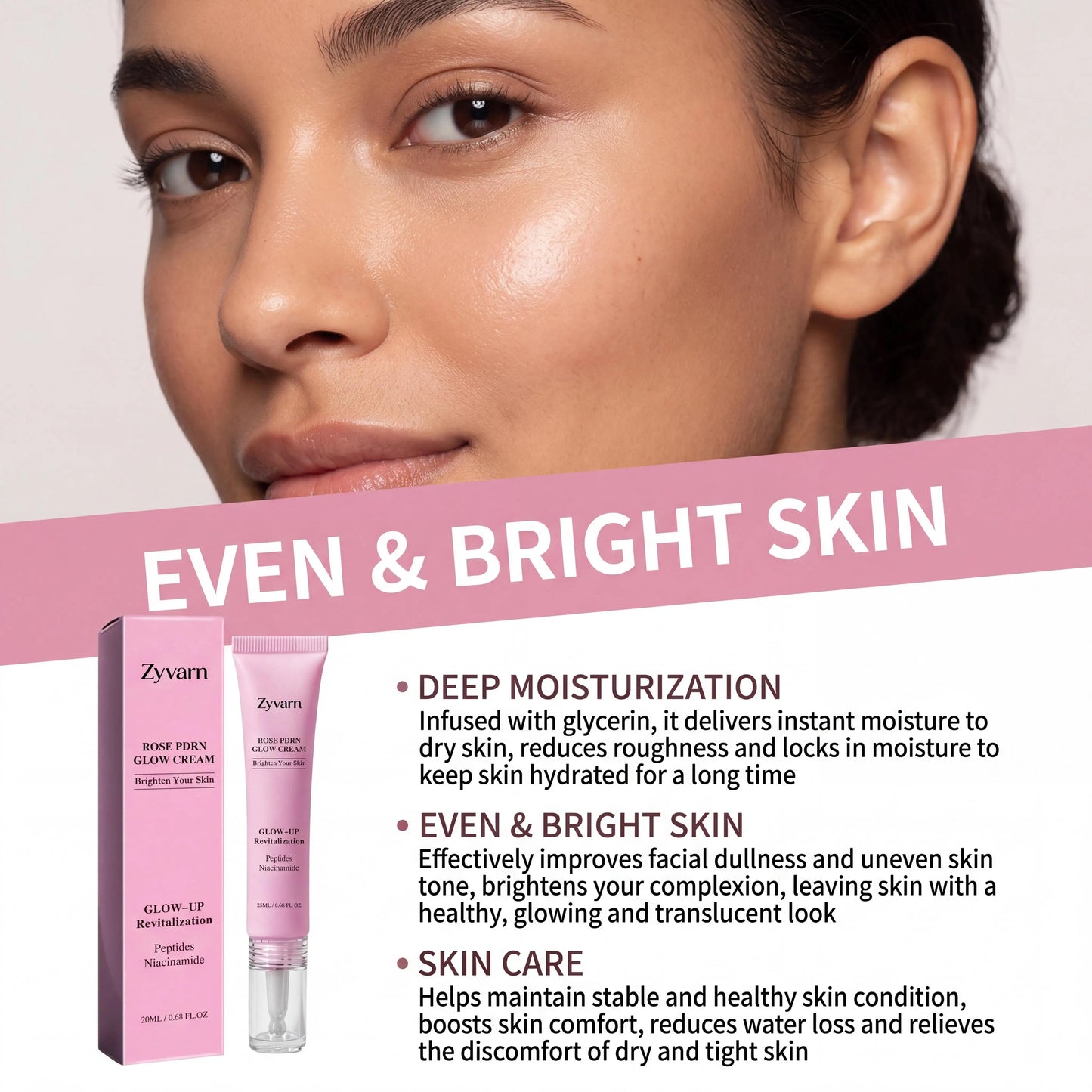 Pure Rose PDRN Glow Boost Cream Rejuvenating Long-lasting Hydration for Natural Radiant Skin Nicotinamide & Peptide Facial Cream Peaceful Pleasures Health and Wellness