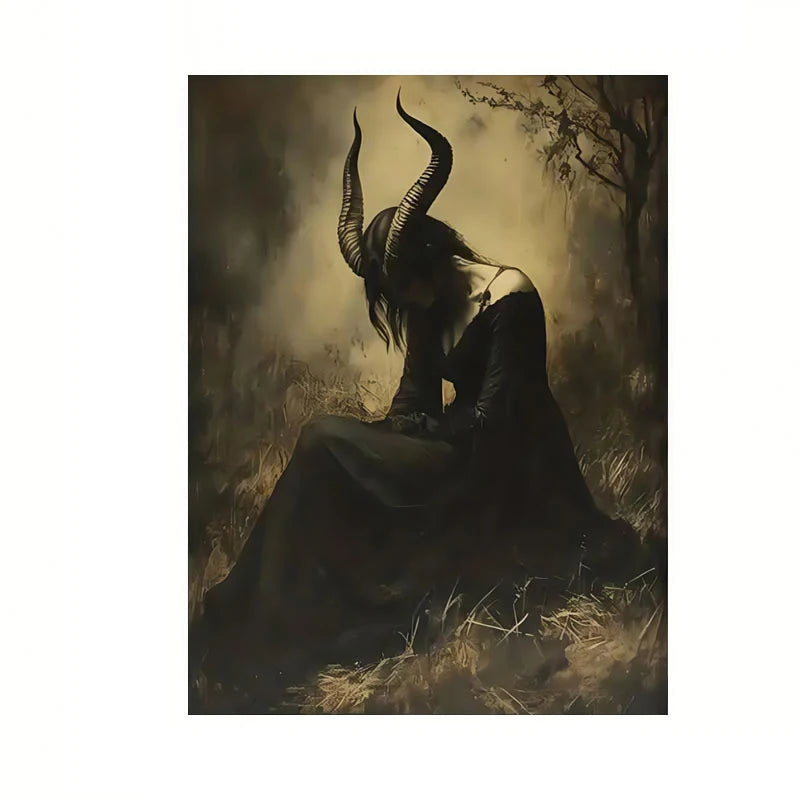 1pc Frameless Canvas Print - Victorian Gothic Witch Dark Academia Wall Art, Home Decoration, Indoor Wall Art Dark Academia Decor Peaceful Pleasures Health and Wellness ZLH5076 40x60cm No Frame