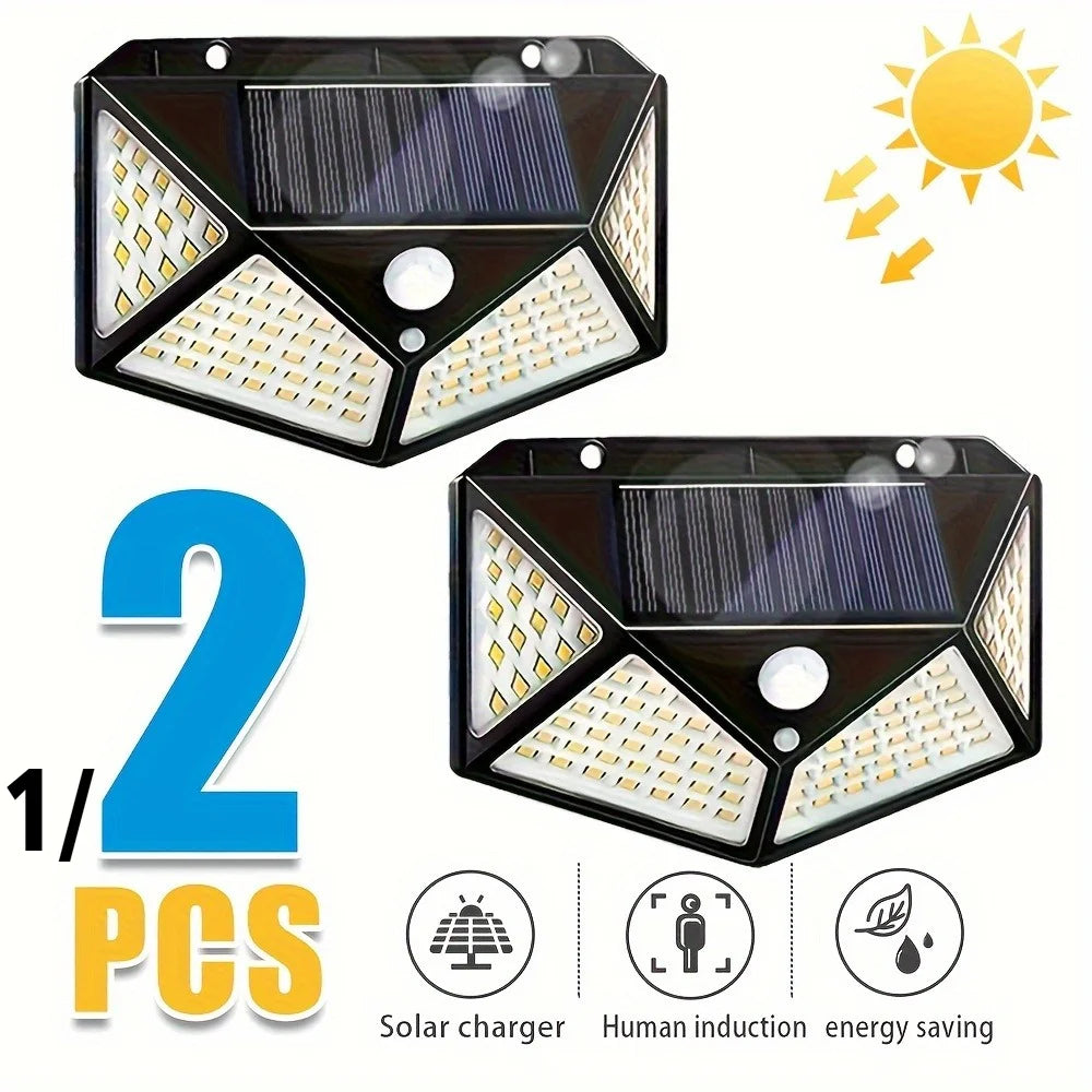 Solar Powered 100 LED Motion Sensor Wall Light, Waterproof Outdoor Security Lamp for Garden, Fence, Yard, Pathway Decoration Peaceful Pleasures Health and Wellness