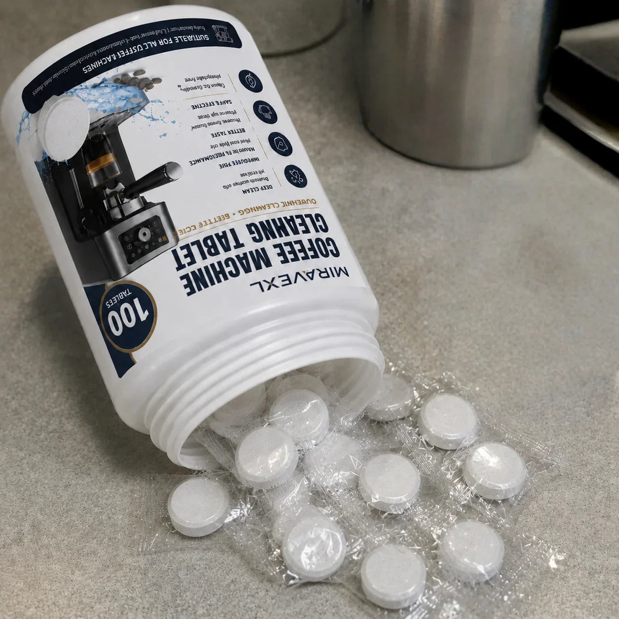 MIRAVEXL 100-Pack Coffee Machine Cleaning Tablets | Espresso & Drip
