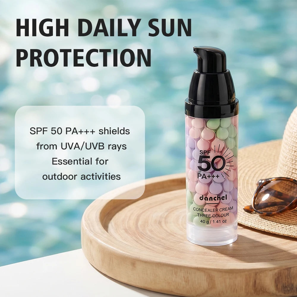3-Color Sunscreen Concealer Cream Moisturizing Formula SPF50+ Sun Protection Oil-control Correcting Skin Tone Sunscreen Primer Peaceful Pleasures Health and Wellness