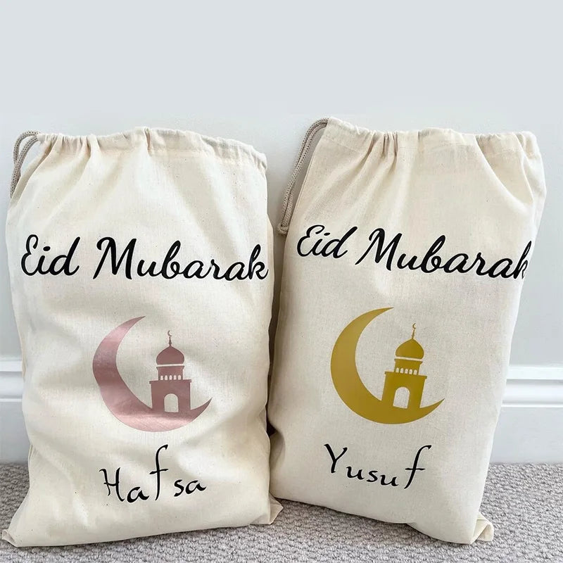 Personalised Eid Mubarak Gift Sack | Mosque Design for Kids Personalised Gift Bag Peaceful Pleasures Health and Wellness