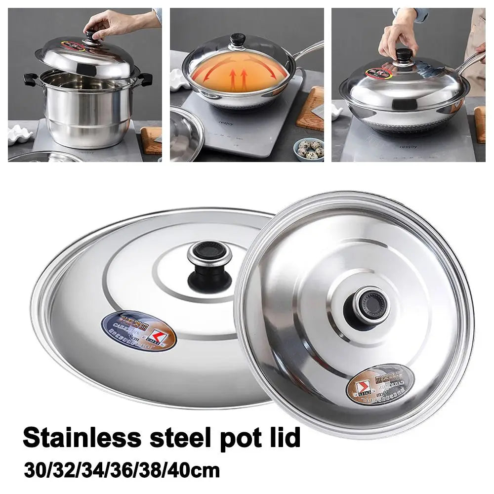 30-42cm Wok Pot Lid Universal Stainless Steel Kitchen Food Lid Thickened Reusable Frying Pan Cover Restaurant Kitchenware Peaceful Pleasures Health and Wellness