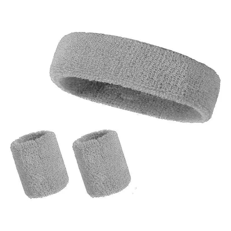 New Hot Athletic Sweatband Hairband Headband Wristband Set in 3-Pack Cotton Head Sweat Bands for Running, Cycling, Yoga, Spa Peaceful Pleasures Health and Wellness gray