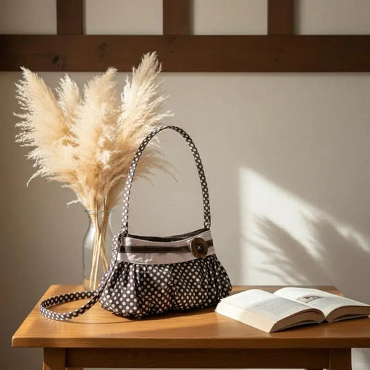 Retro Polka Dot Pleated Cloud Shoulder Bag | Wooden Button Women's Shoulder Bag Oasis Select Default Title