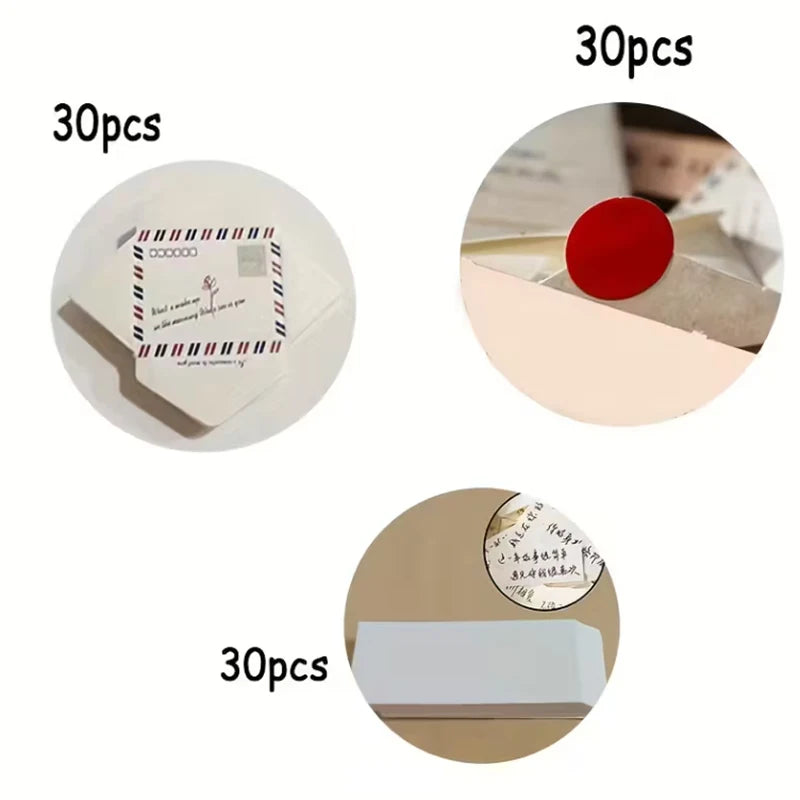 90-Pc Mini Envelope Set | Red Seal, Heart Labels & Stamps