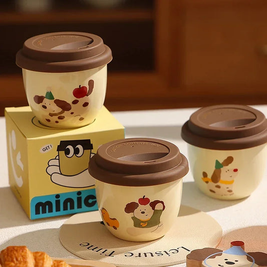 Practical Cute Cartoon Sausage Puppy Cups Exquisite Coffee Cups with Lid One Piece Cups Internet Famous Ceramic Cups Casual Cups Peaceful Pleasures Health and Wellness