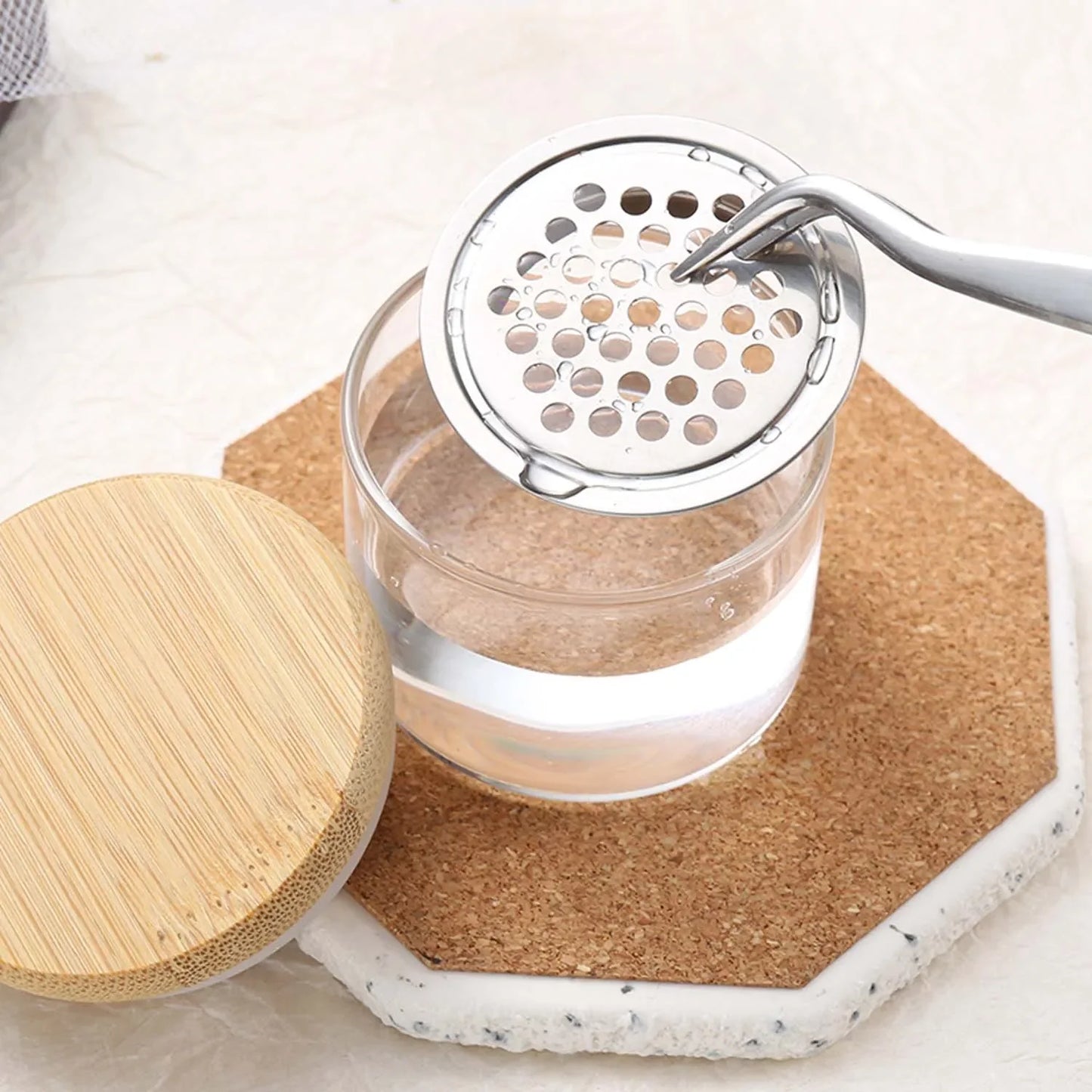 Crystal Glass Nail Brush Cleaner Cup & Drill Bit Container
