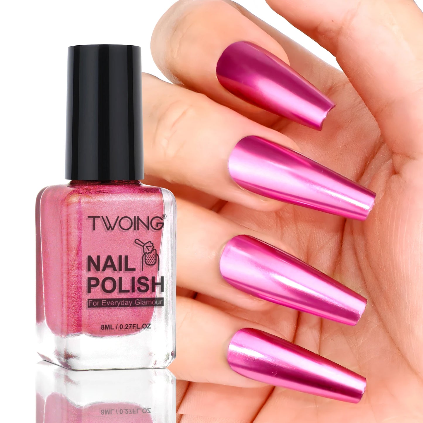 TWOING 8ml 9 Colors Metallic Mirror Nail Polish Set, Quick-Dry Chrome Nail Polish, Long-Lasting High Shine for DIY Manicure Peaceful Pleasures Health and Wellness Rose Fuchsia