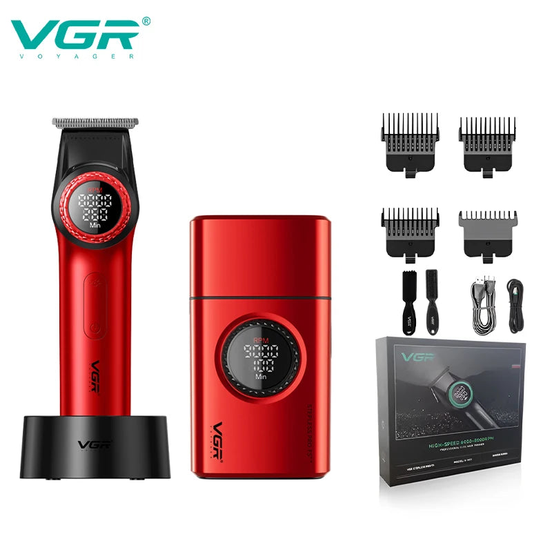 VGR 977 377 new hair trimming set, high-end men's hair clipper, intelligent shaver, whitening device, multifunctional electric c Peaceful Pleasures Health and Wellness V-977 377red