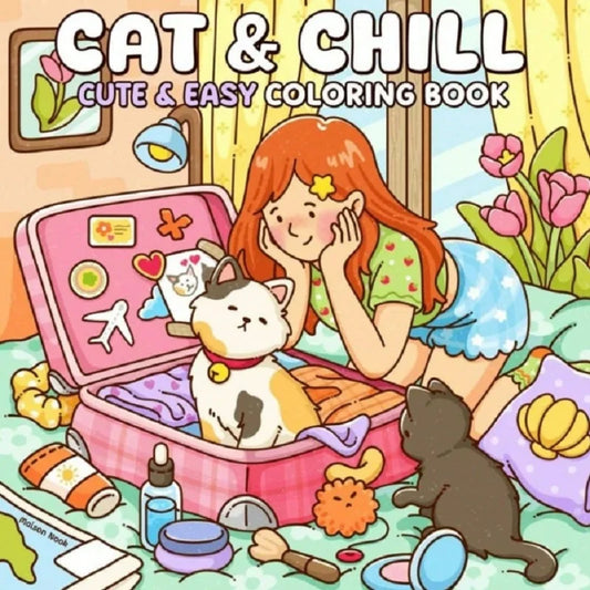 Cat Girl Cute Easy Coloring Book Adults Stress Relief Drawing Perfect Peaceful Pleasures Health and Wellness
