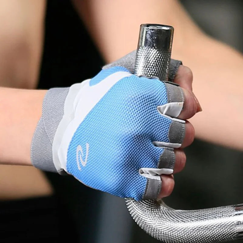 Anti-slip Half Finger Gym Gloves for Men Women, Breathable Fitness Gloves for Cycling Climbing Training Fishing Sports Peaceful Pleasures Health and Wellness Light Blue L