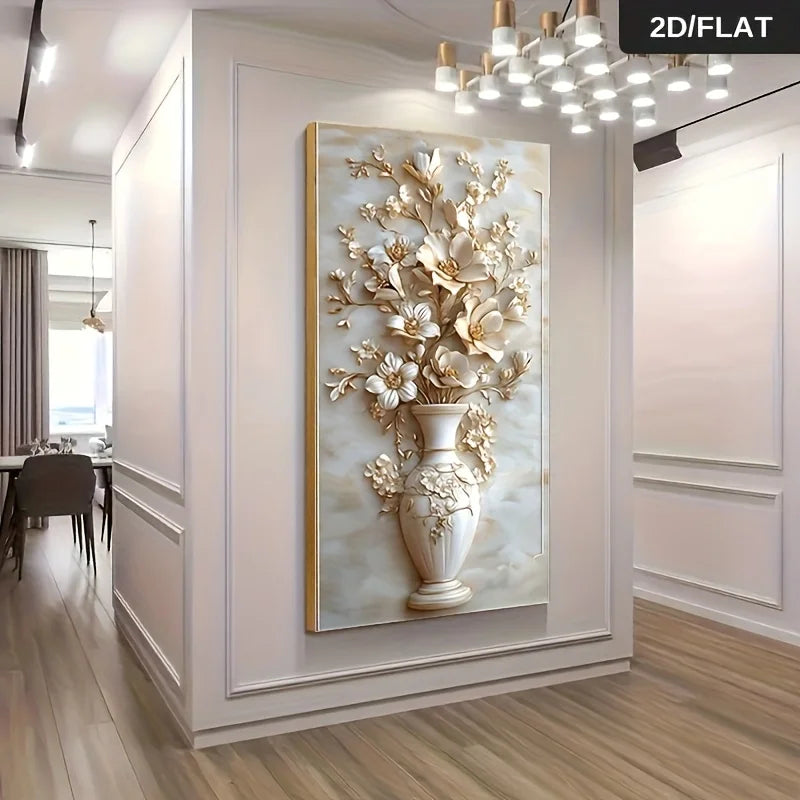 Frameless Modern Abstract Golden Vase Floral Wall Art Canvas Painting Large Home Decor High-Quality Print Art Canvas Wall Decor Peaceful Pleasures Health and Wellness