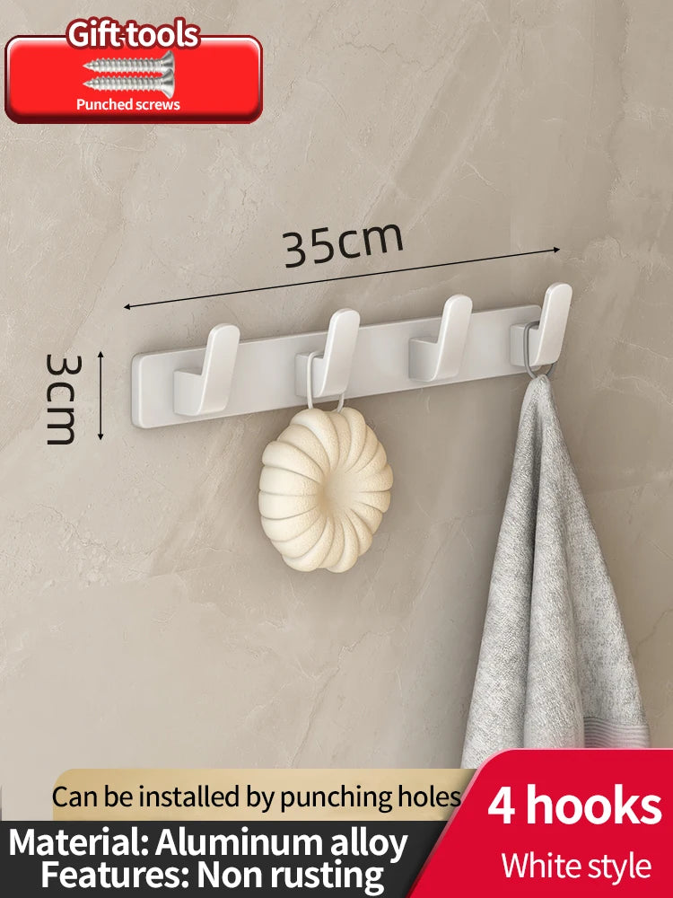 6-Hook Aluminum Wall Hook Rack for Kitchen & Bathroom