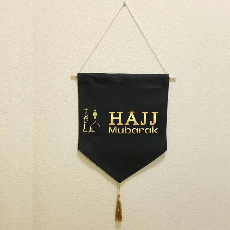 Umrah Hajj Eid Mubarak Banner | Islamic Ramadan Decoration Celebration Banner Peaceful Pleasures Health and Wellness hajj mubarak