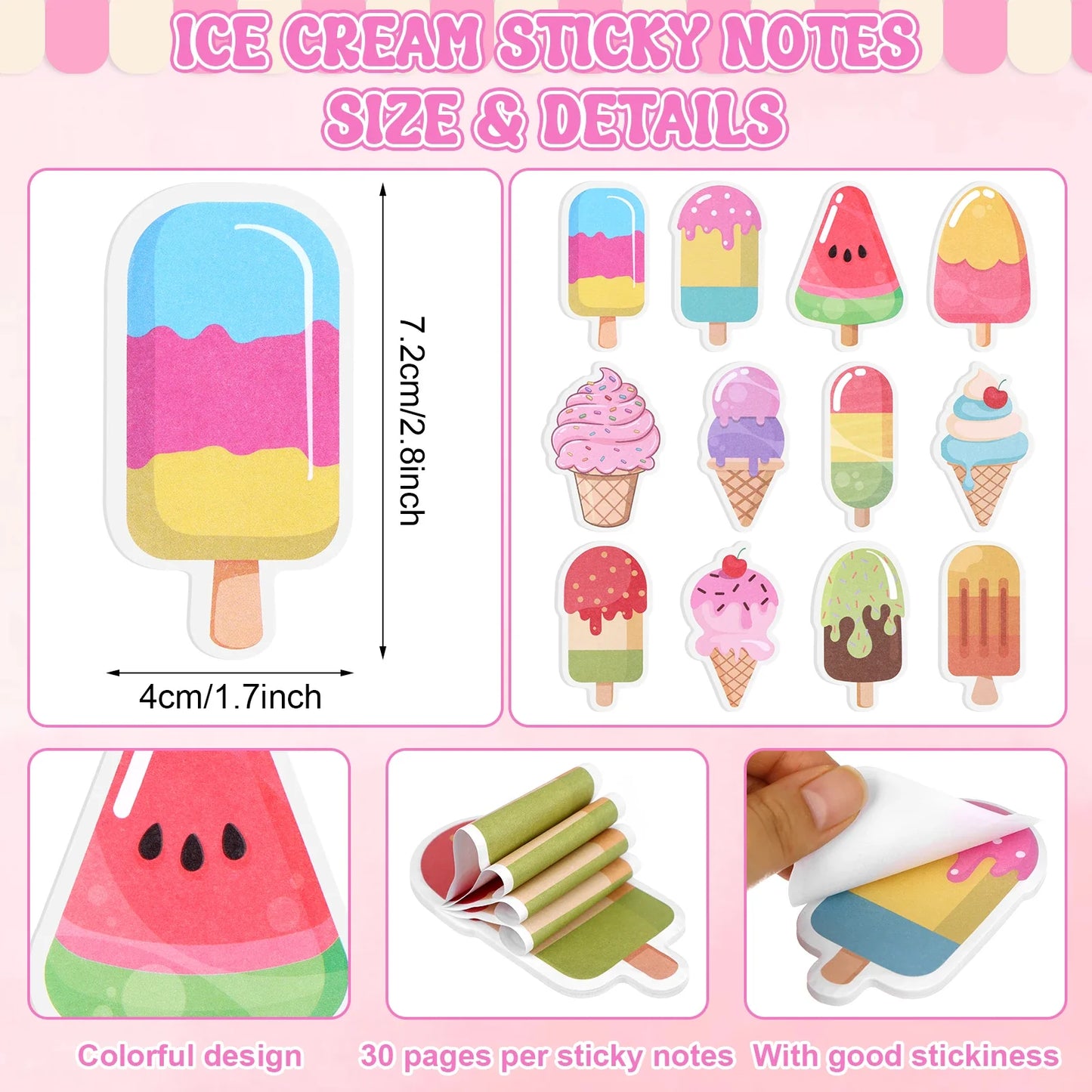 48-Pc Ice Cream Cone Pens & Sticky Notes Party Favor Kit