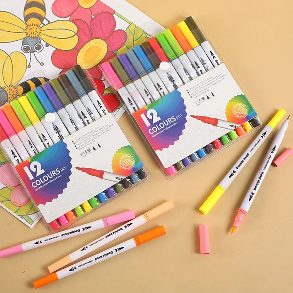 12 Brush Washable Dual Head Watercolor Pen Student Art Painting