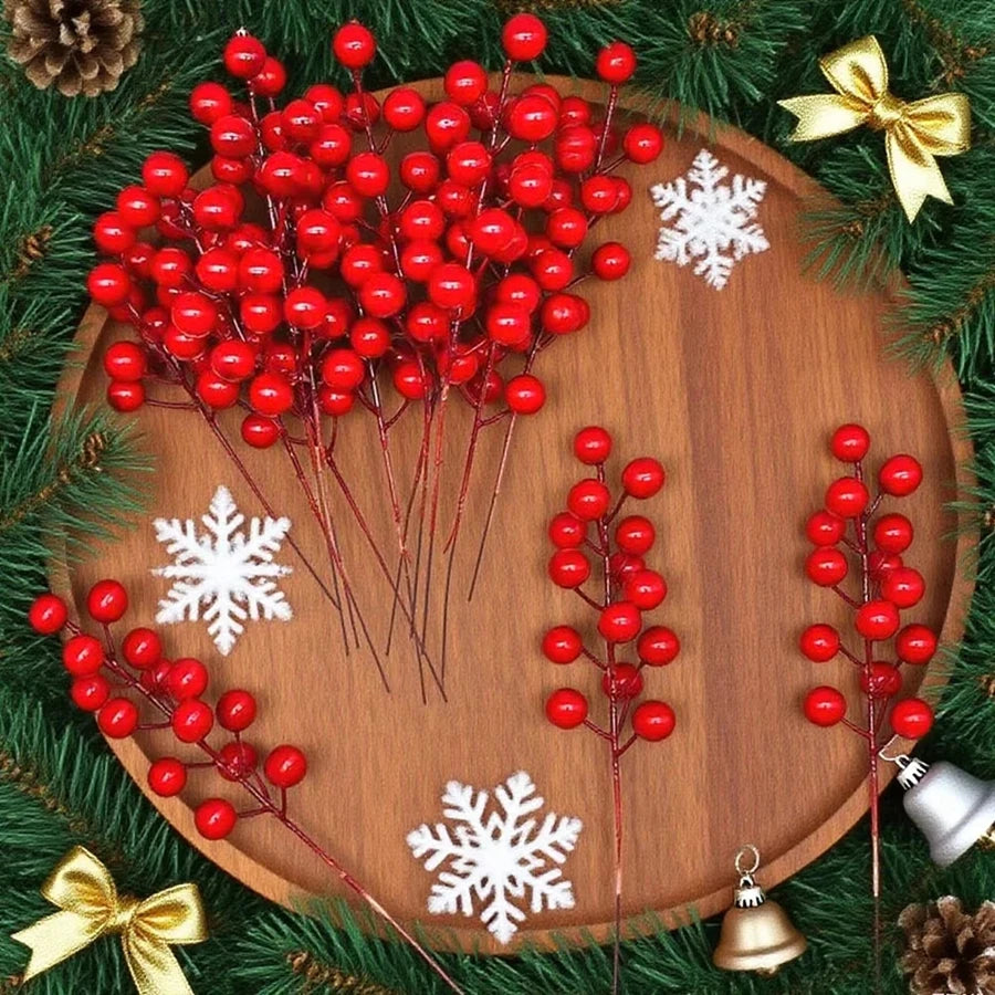 12Pcs Artificial Holly Berry Branches | Christmas & Wedding Decor