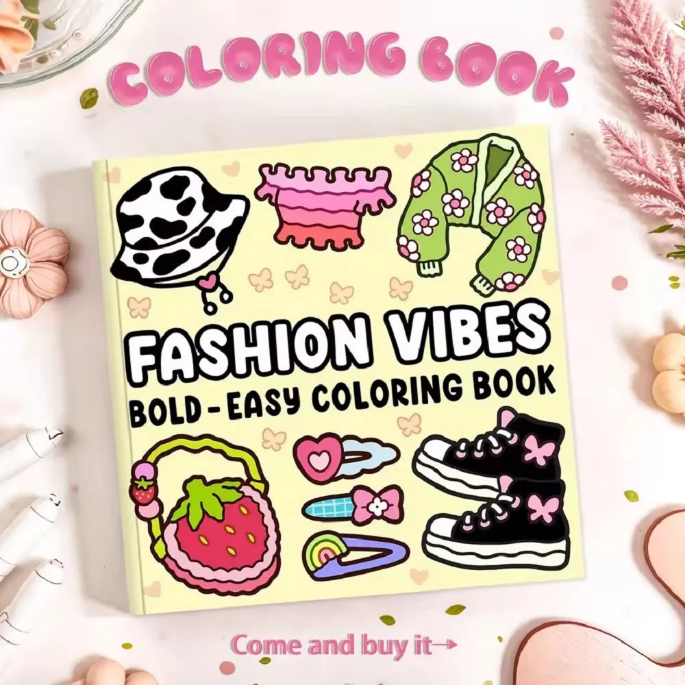 Fashion Vibes Bold Easy Coloring Book Adults Teens 52 Pages Stress